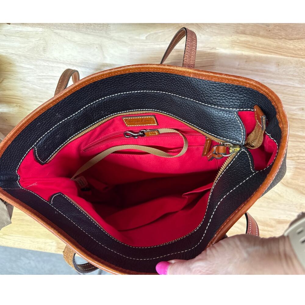 Dooney & Bourke Black Pebbled Leather Tote with Chestnut Trim - Picture 5 of 7